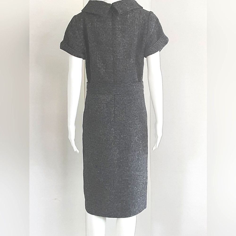 BANANA REPUBLIC Career Gray Tweed Belted Cuff Sleeve Pockets Dress Sz 10 - Picture 7 of 13
